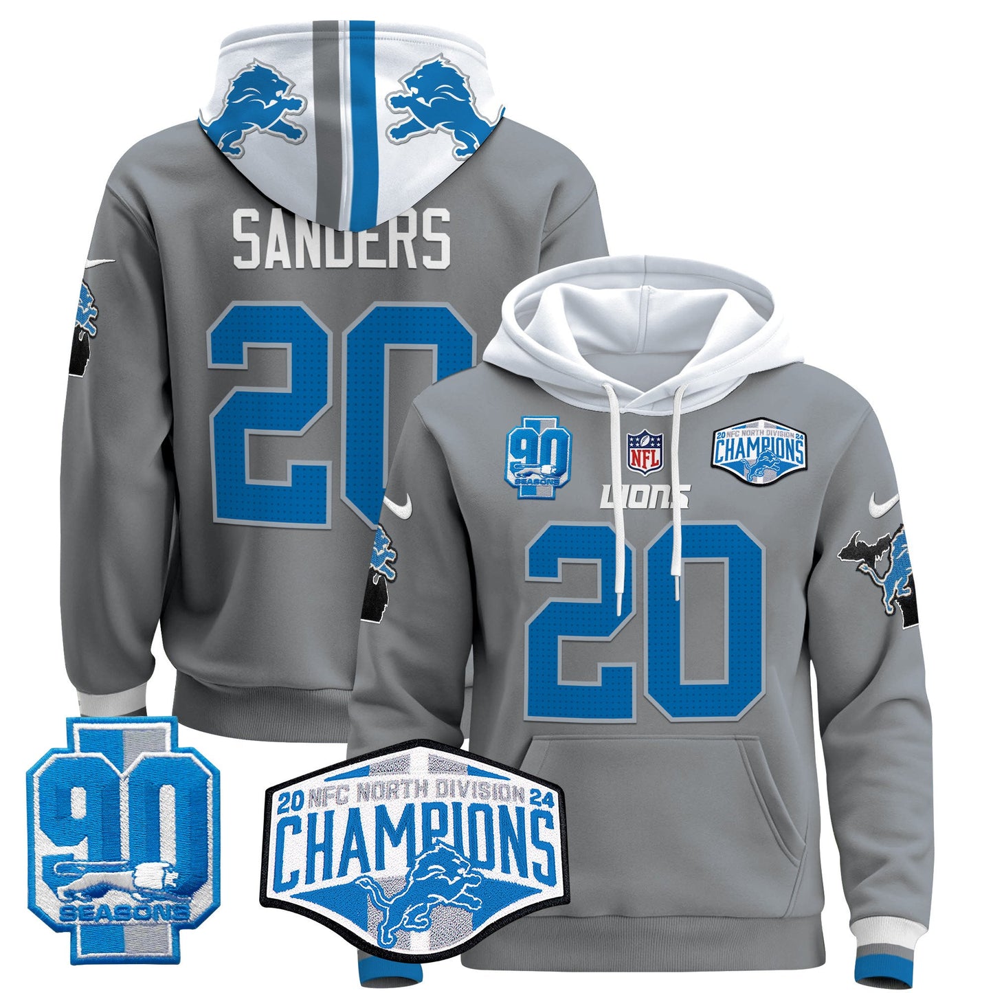 Detroit Lions 2024 NFC North Division Champions Patch Pullover Hoodie - All Stitched