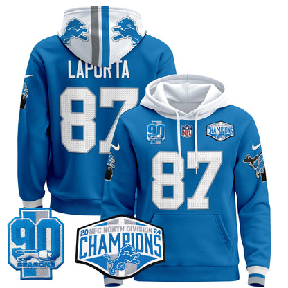 Detroit Lions 2024 NFC North Division Champions Patch Pullover Hoodie - All Stitched