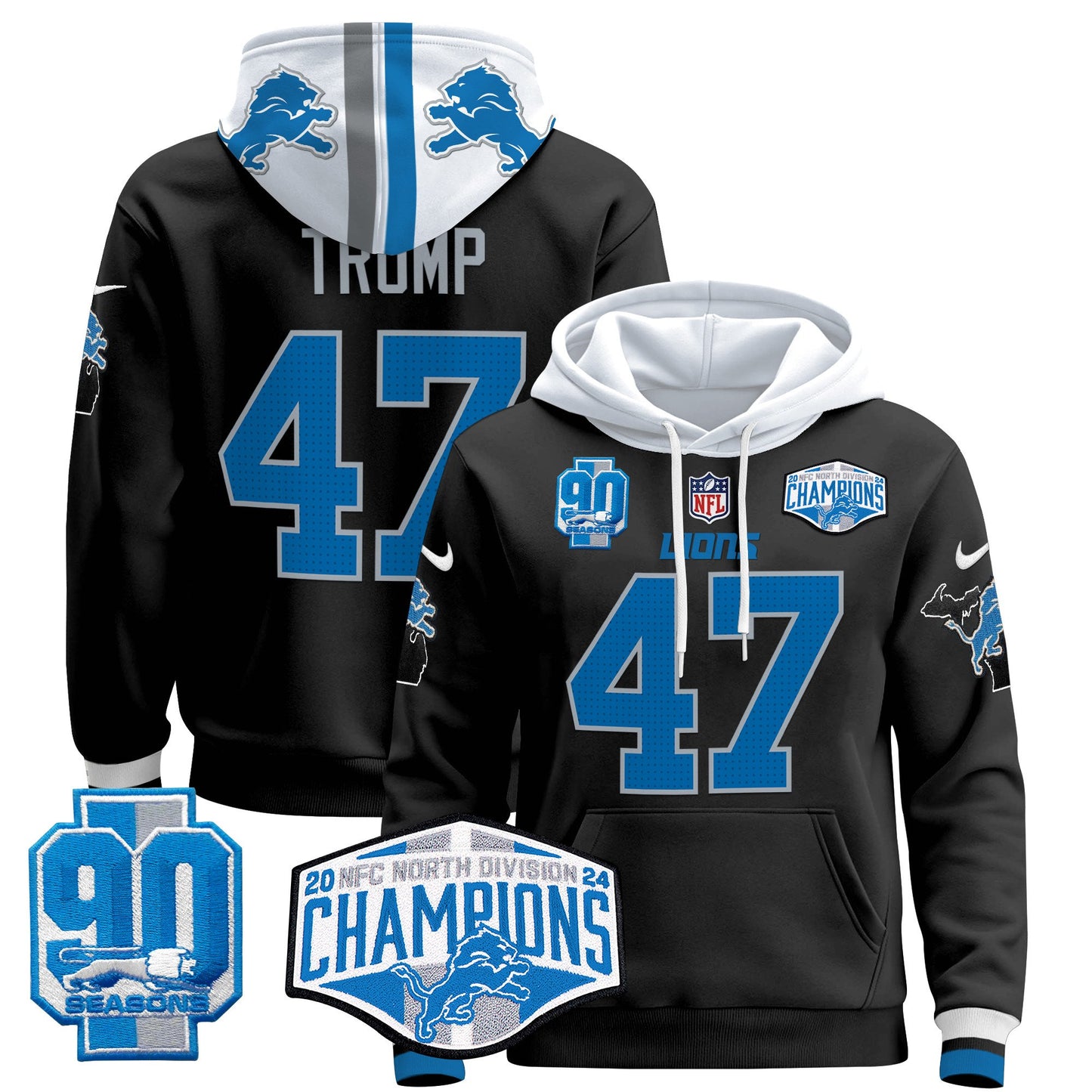 Detroit Lions 2024 NFC North Division Champions Patch Pullover Hoodie - All Stitched