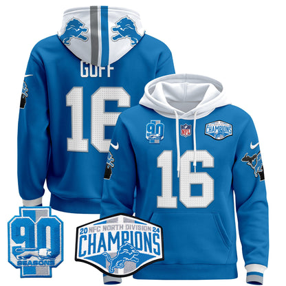 Detroit Lions 2024 NFC North Division Champions Patch Pullover Hoodie - All Stitched