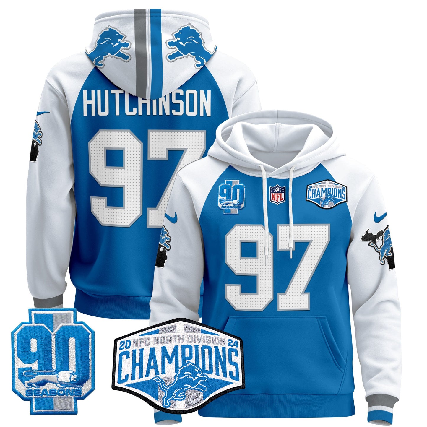 Detroit Lions 2024 NFC North Division Champions Patch Pullover Hoodie - All Stitched