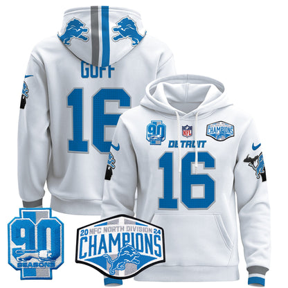 Detroit Lions 2024 NFC North Division Champions Patch Pullover Hoodie - All Stitched