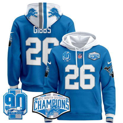 Detroit Lions 2024 NFC North Division Champions Patch Pullover Hoodie - All Stitched