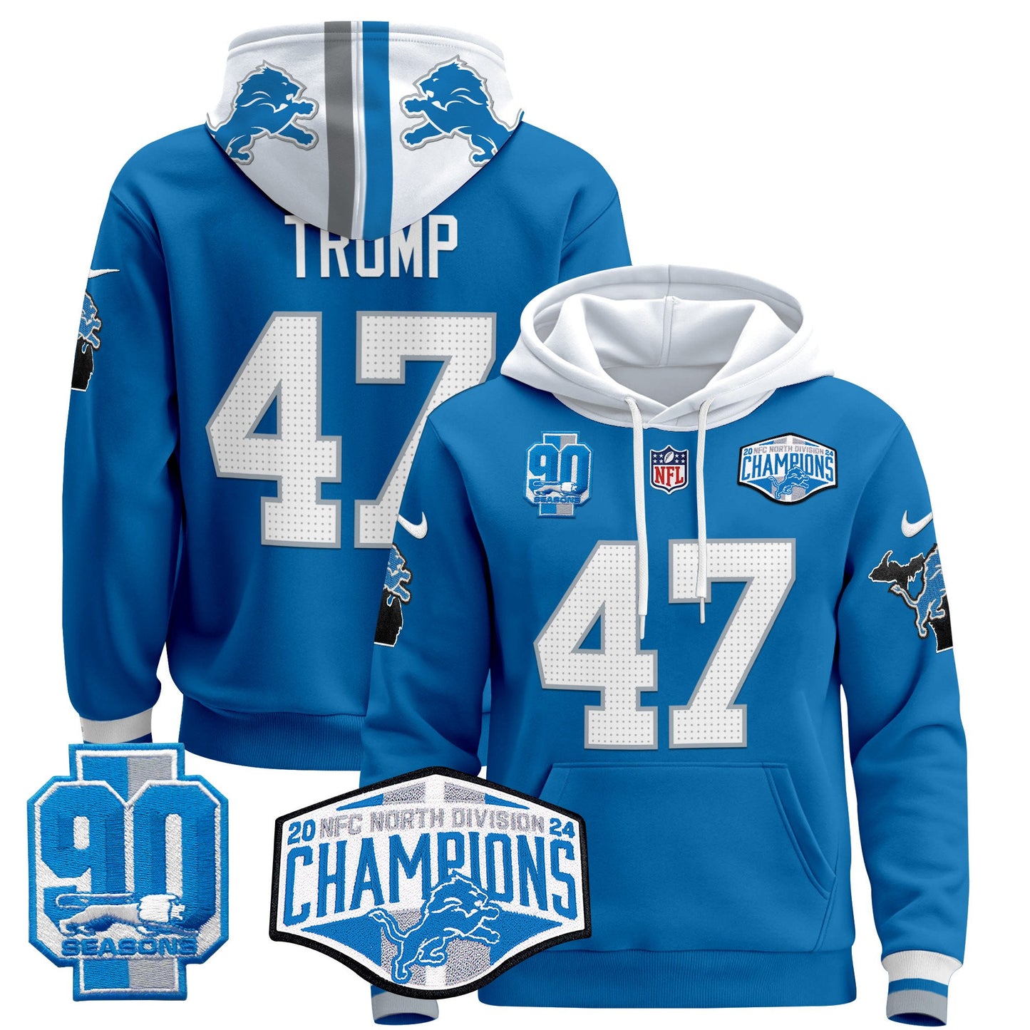 Detroit Lions 2024 NFC North Division Champions Patch Pullover Hoodie - All Stitched