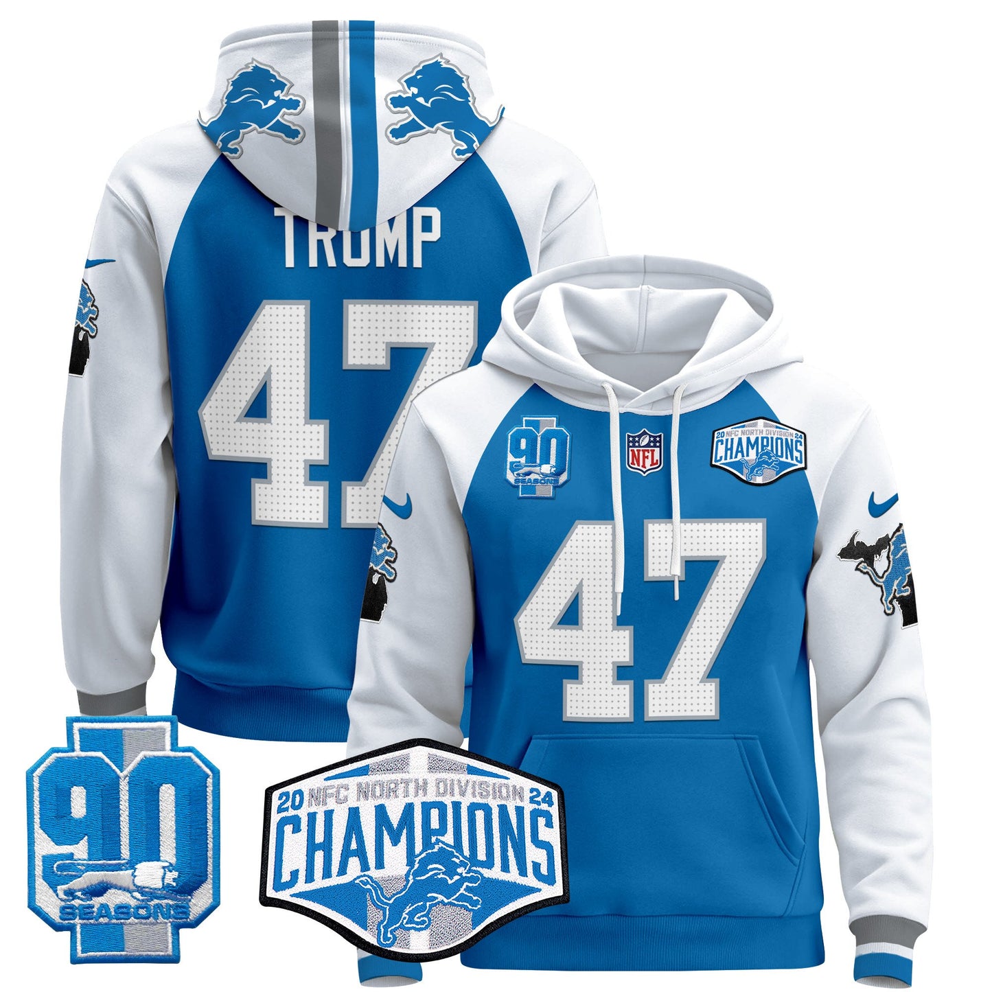 Detroit Lions 2024 NFC North Division Champions Patch Pullover Hoodie - All Stitched