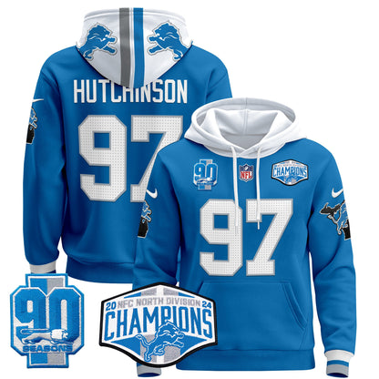 Detroit Lions 2024 NFC North Division Champions Patch Pullover Hoodie - All Stitched