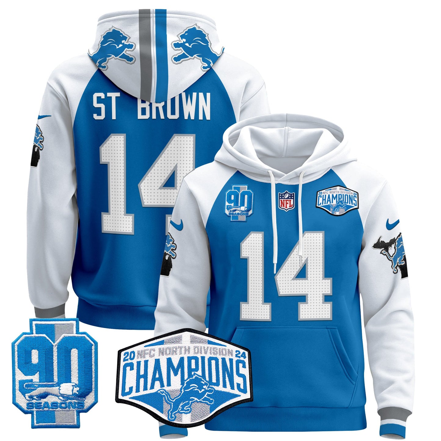 Detroit Lions 2024 NFC North Division Champions Patch Pullover Hoodie - All Stitched