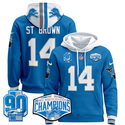 Detroit Lions 2024 NFC North Division Champions Patch Pullover Hoodie - All Stitched