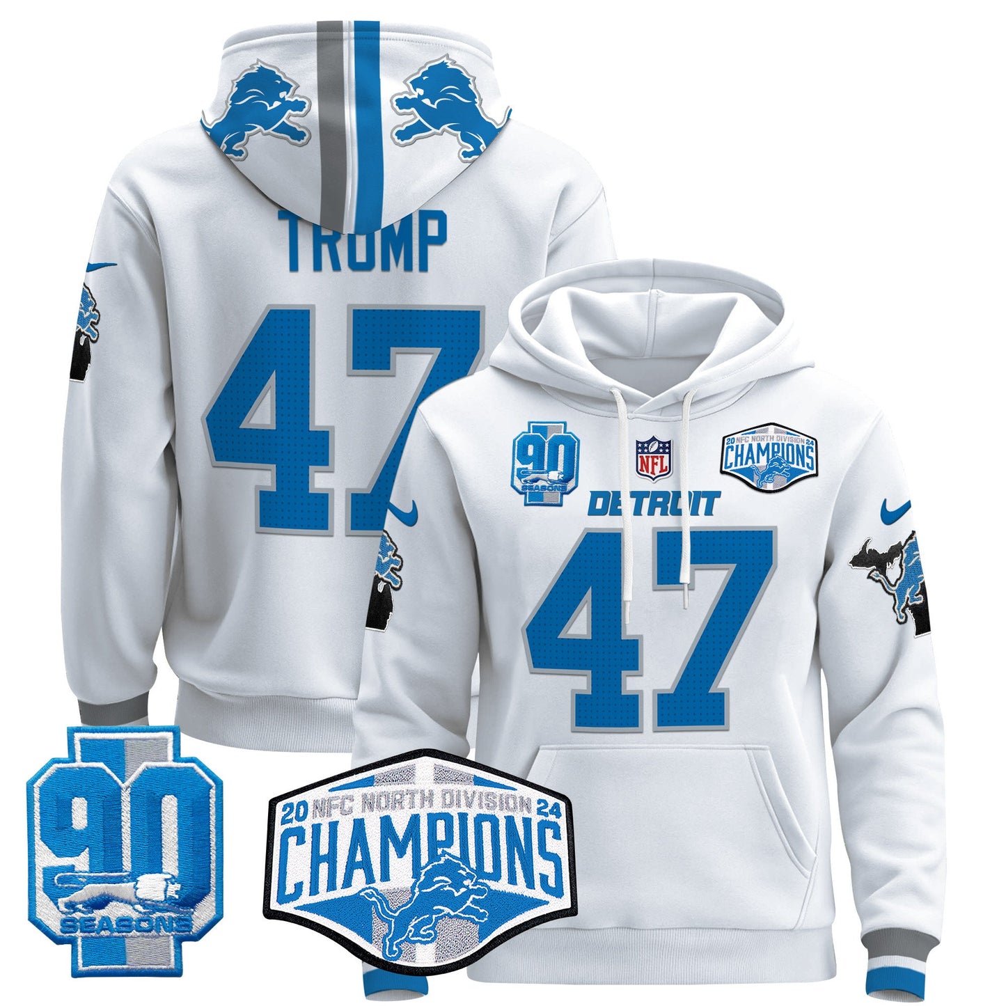 Detroit Lions 2024 NFC North Division Champions Patch Pullover Hoodie - All Stitched