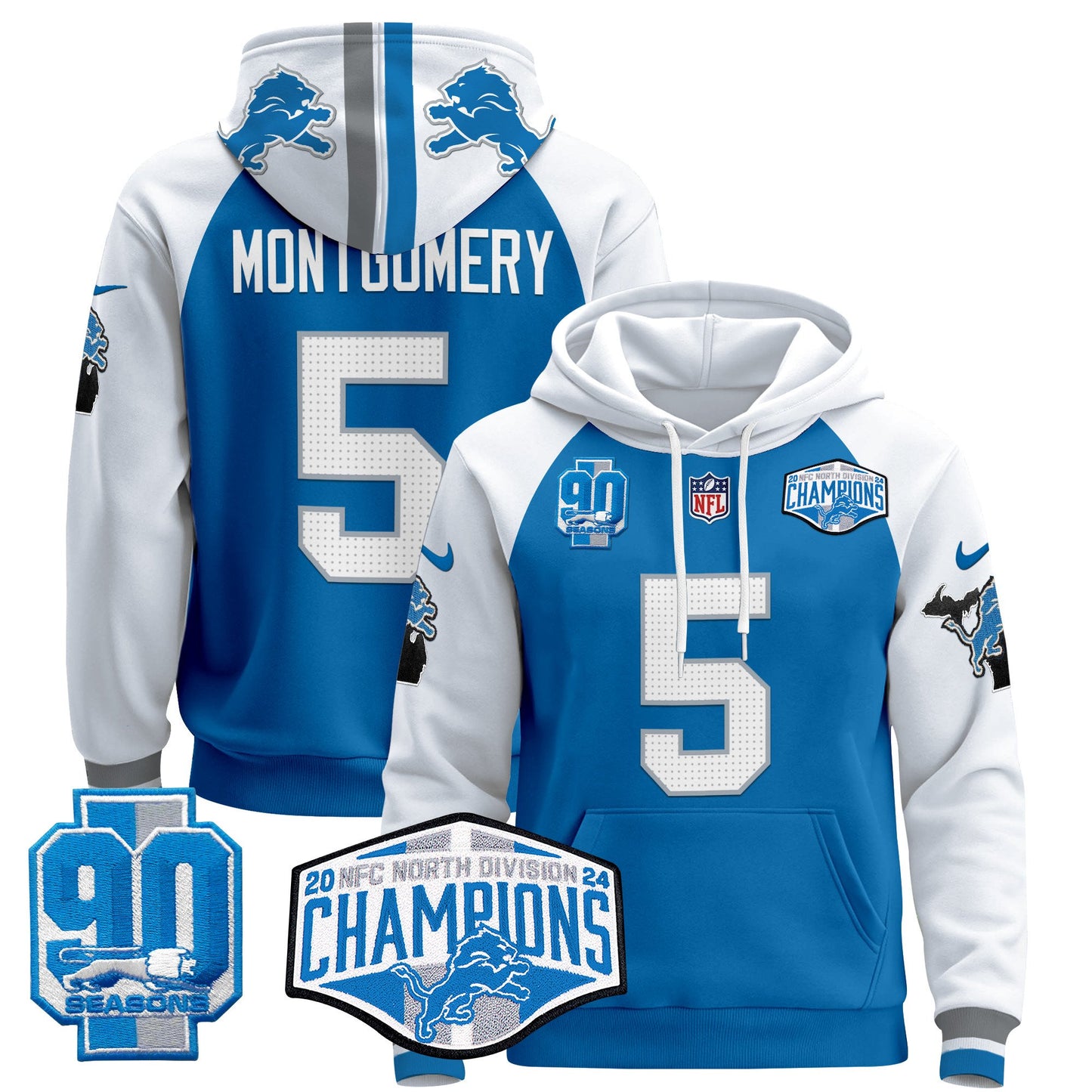 Detroit Lions 2024 NFC North Division Champions Patch Pullover Hoodie - All Stitched