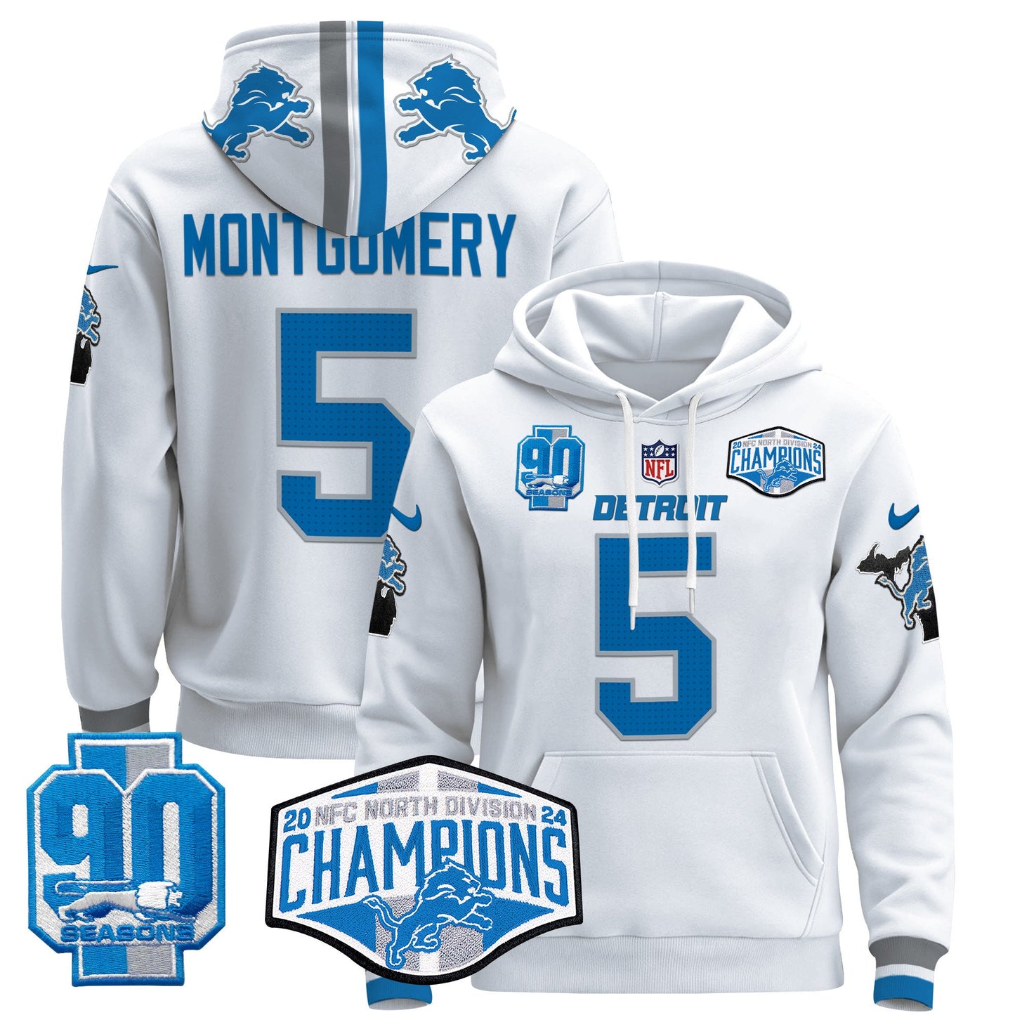 Detroit Lions 2024 NFC North Division Champions Patch Pullover Hoodie - All Stitched