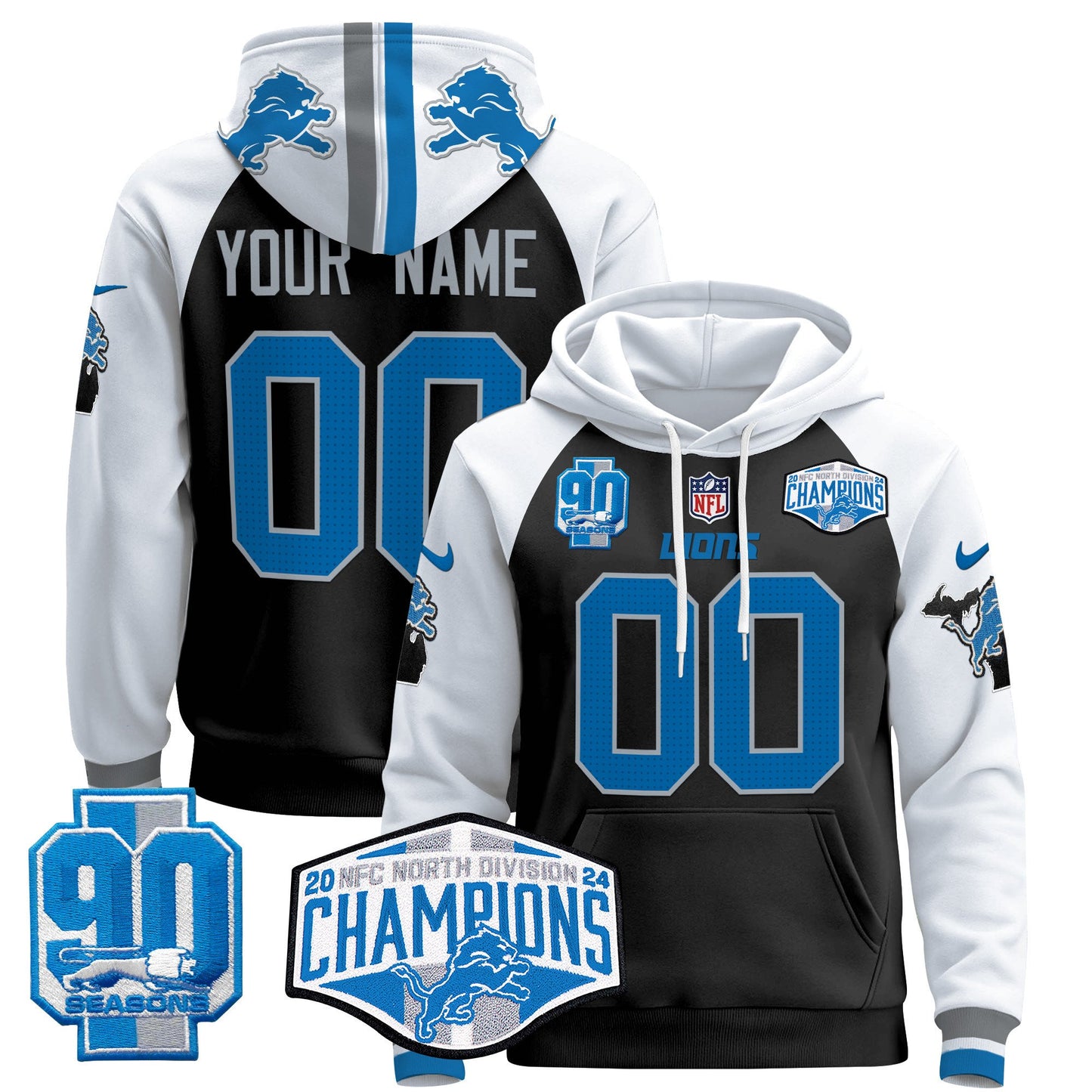 Detroit Lions 2024 NFC North Division Champions Patch Custom Pullover Hoodie - All Stitched