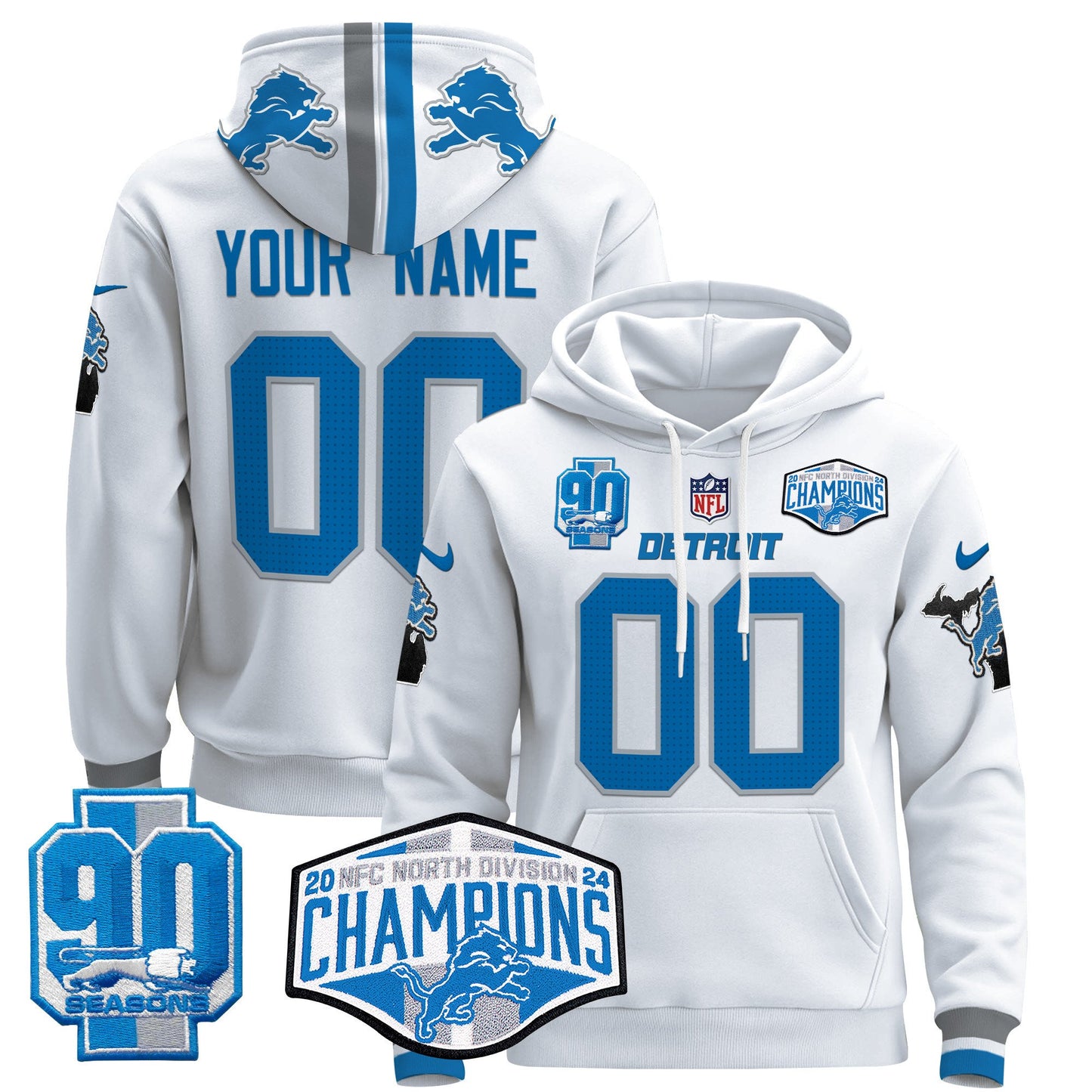 Detroit Lions 2024 NFC North Division Champions Patch Custom Pullover Hoodie - All Stitched