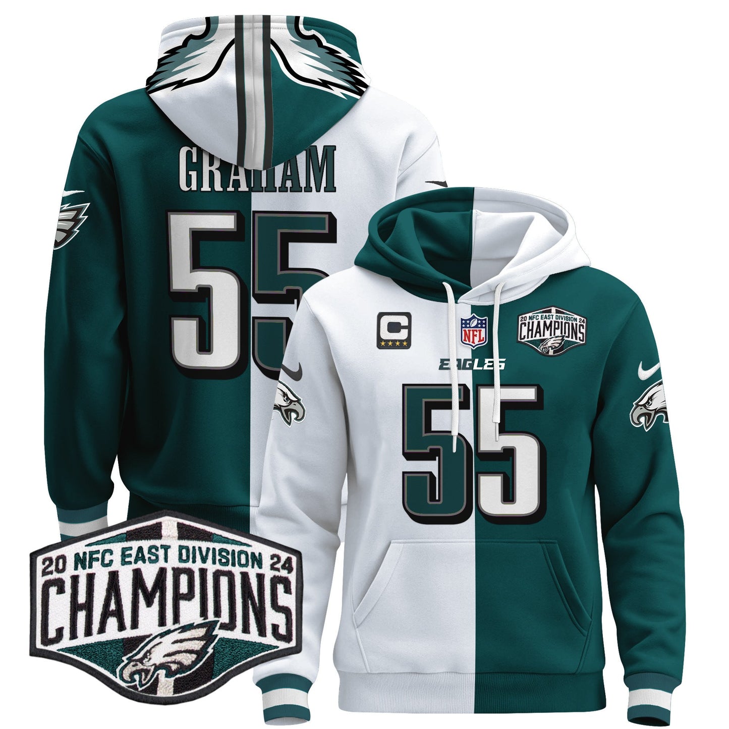 Eagles 2024 NFC East Division Champions Patch Pullover Hoodie - All Stitched