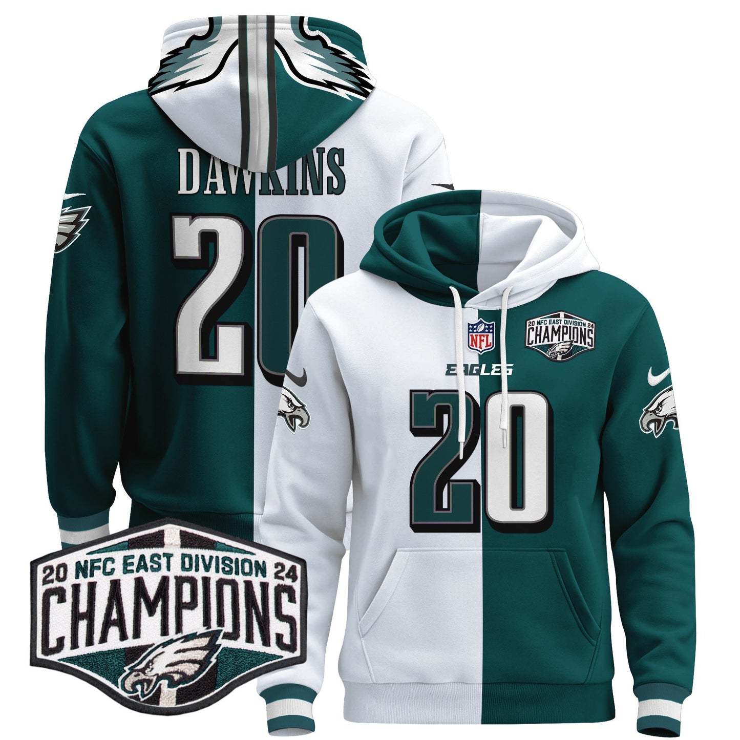 Eagles 2024 NFC East Division Champions Patch Pullover Hoodie - All Stitched