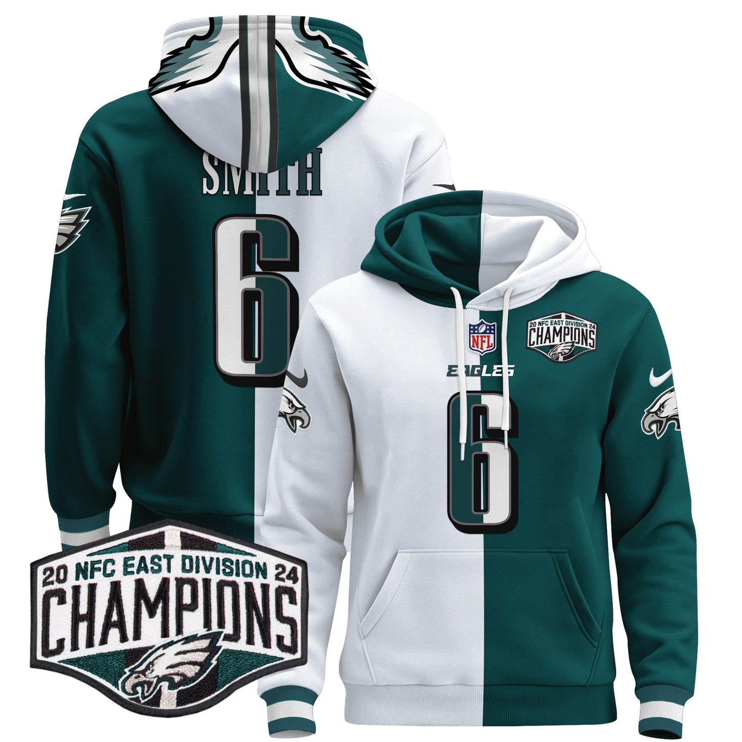 Eagles 2024 NFC East Division Champions Patch Pullover Hoodie - All Stitched