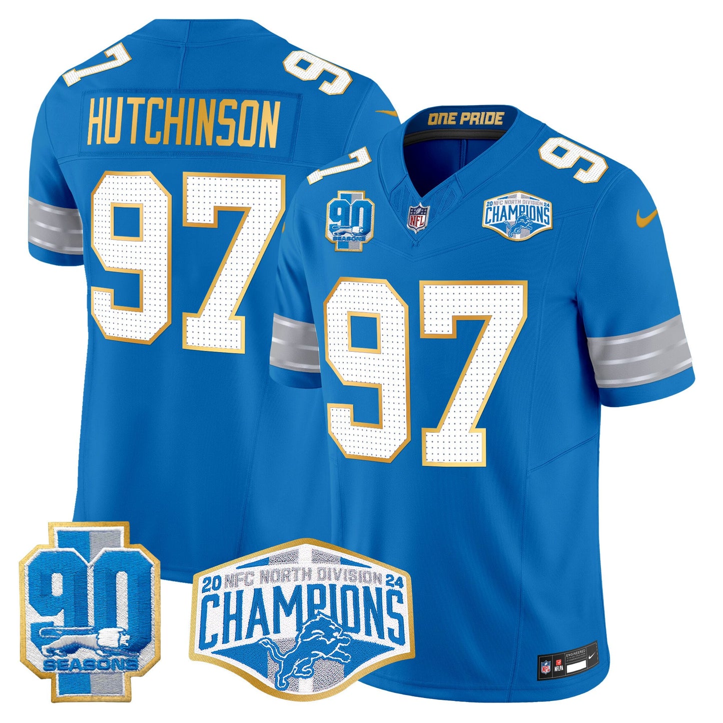 Detroit Lions 2024 NFC North Division Champions Patch Gold Trim Vapor Limited Jersey - All Stitched