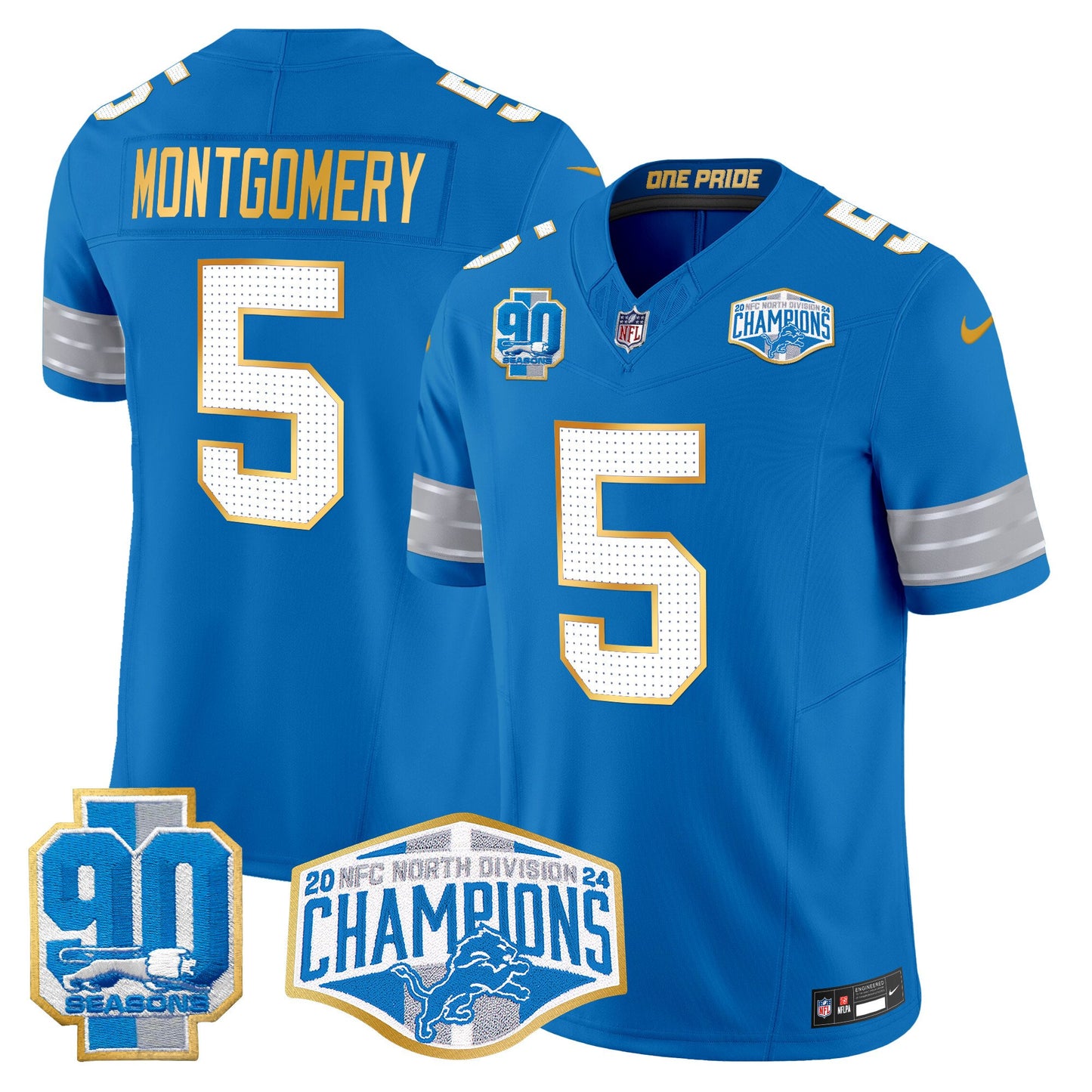 Detroit Lions 2024 NFC North Division Champions Patch Gold Trim Vapor Limited Jersey - All Stitched