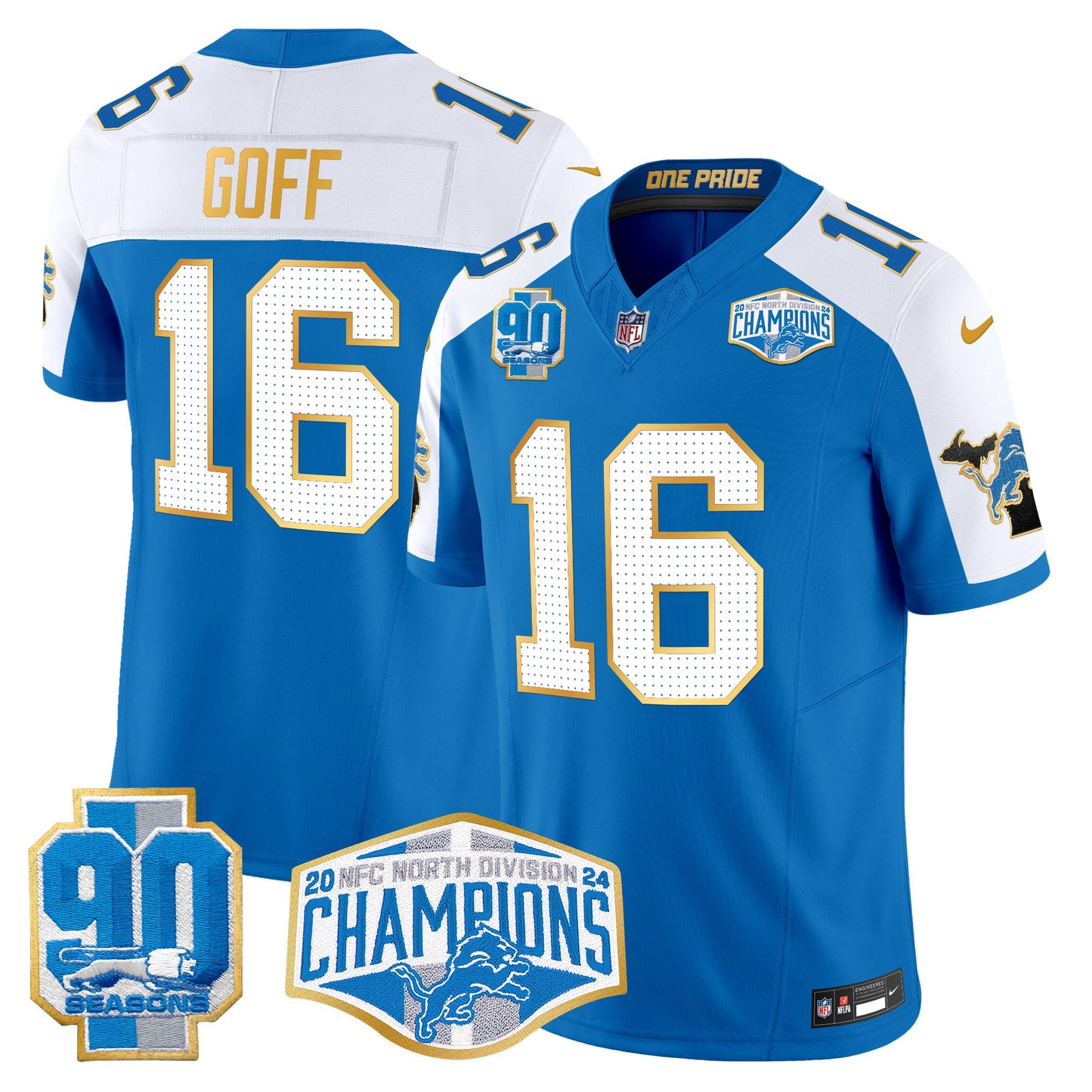 Detroit Lions 2024 NFC North Division Champions Patch Gold Trim Vapor Limited Jersey - All Stitched