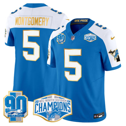 Detroit Lions 2024 NFC North Division Champions Patch Gold Trim Vapor Limited Jersey - All Stitched