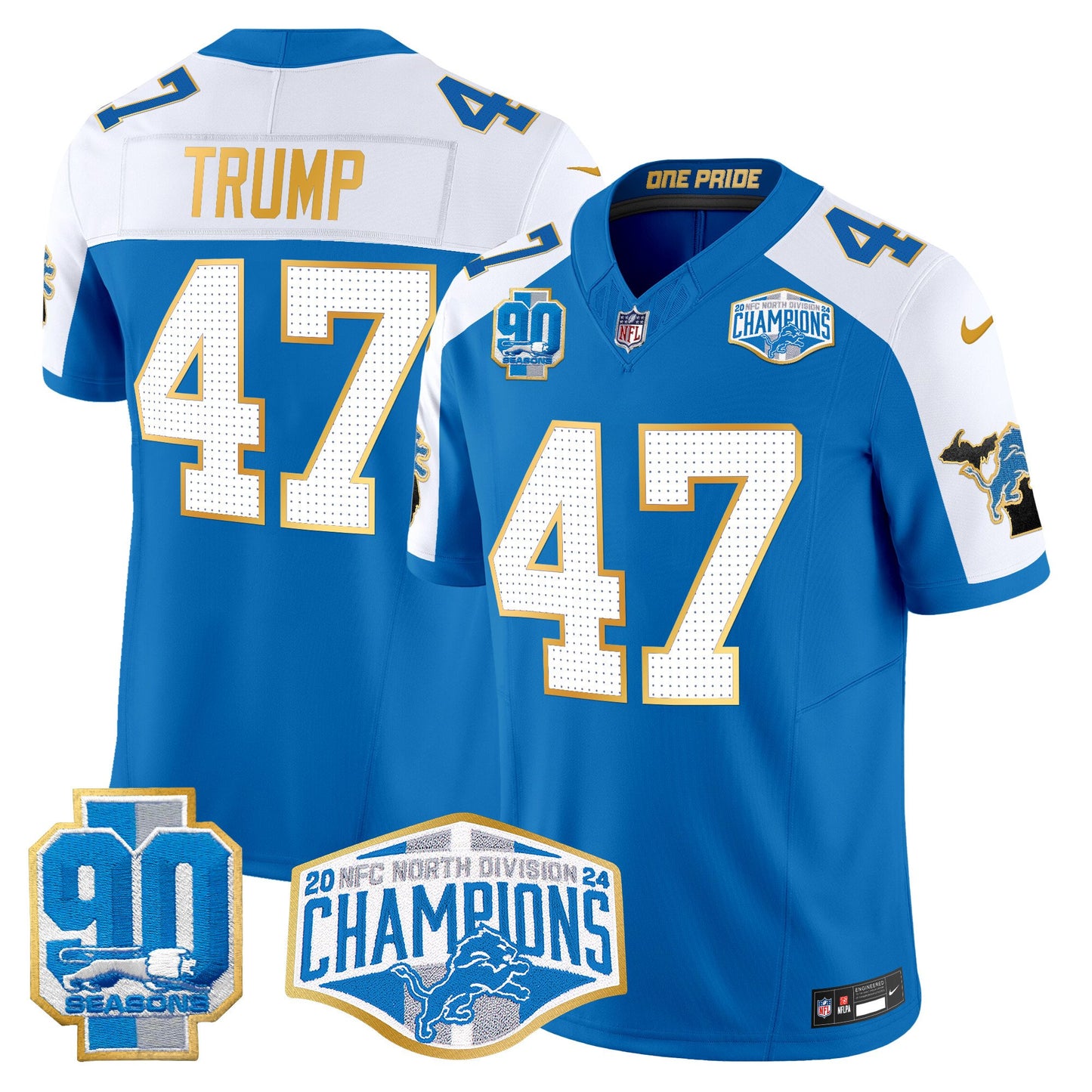 Detroit Lions 2024 NFC North Division Champions Patch Gold Trim Vapor Limited Jersey - All Stitched