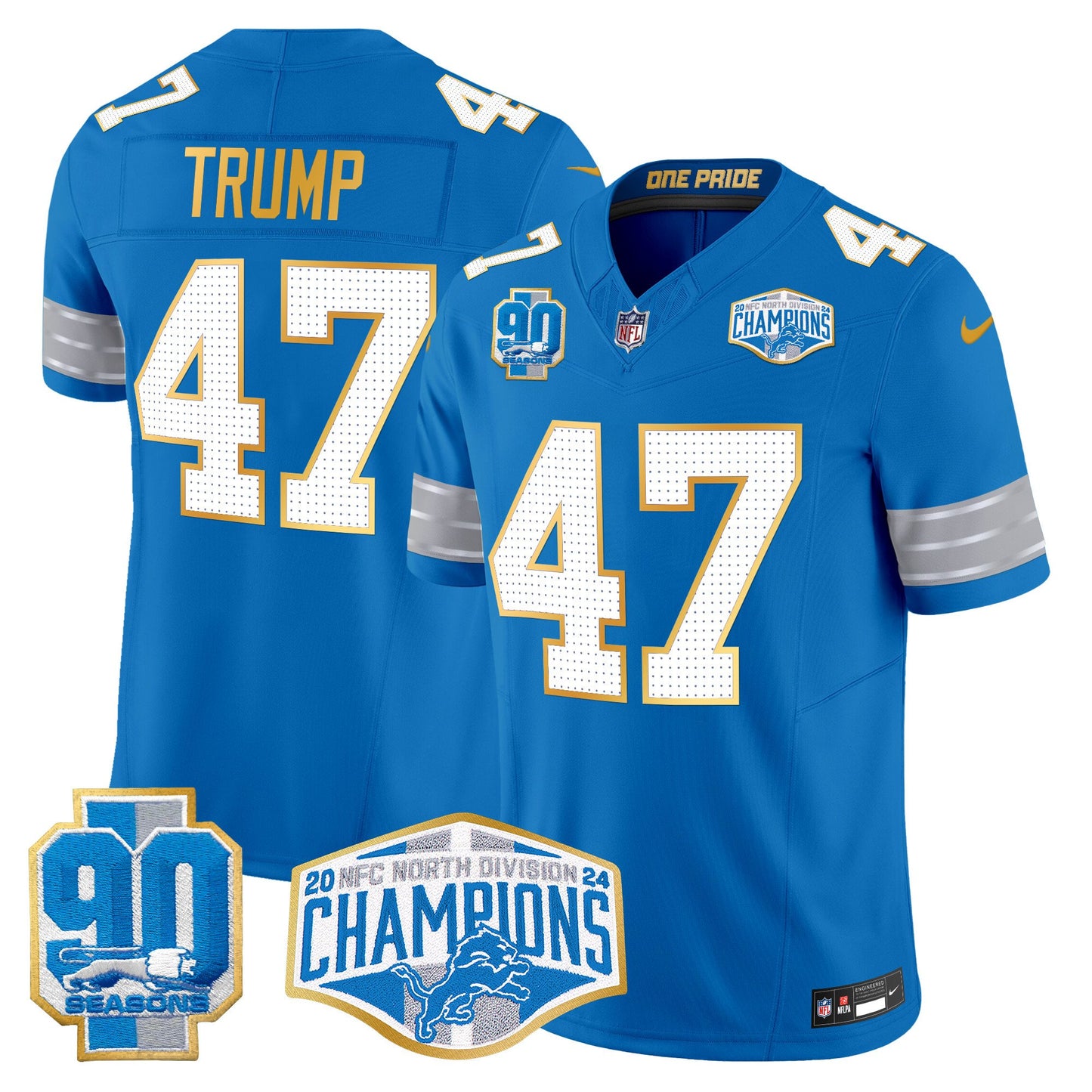 Detroit Lions 2024 NFC North Division Champions Patch Gold Trim Vapor Limited Jersey - All Stitched