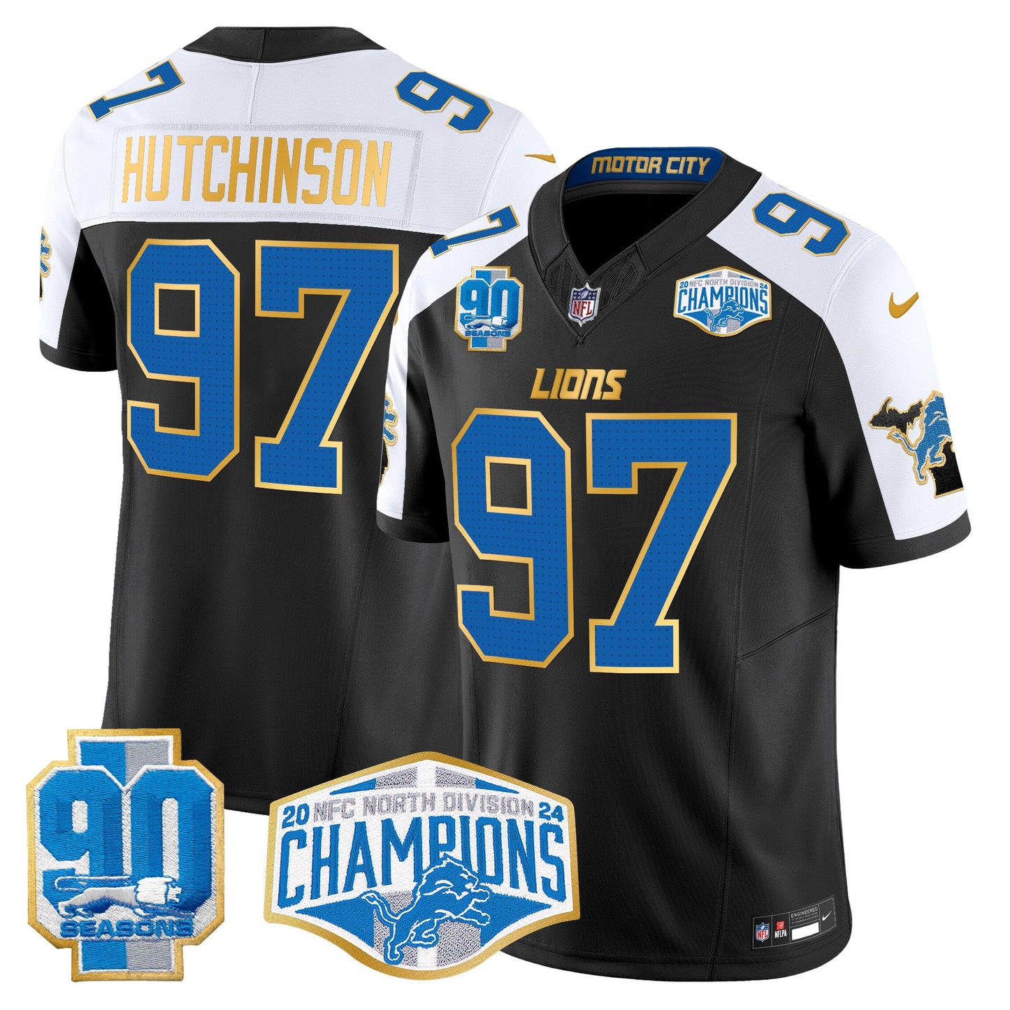 Detroit Lions 2024 NFC North Division Champions Patch Gold Trim Vapor Limited Jersey - All Stitched