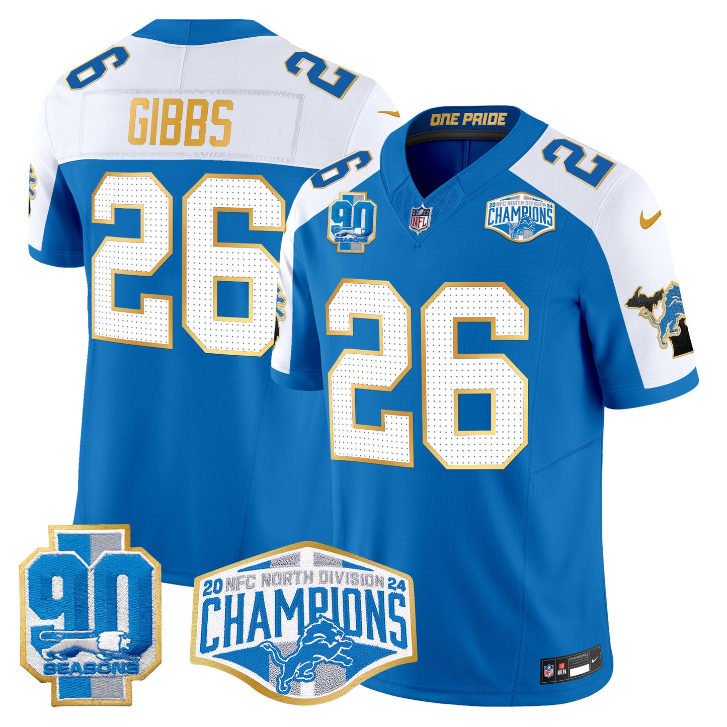 Detroit Lions 2024 NFC North Division Champions Patch Gold Trim Vapor Limited Jersey - All Stitched