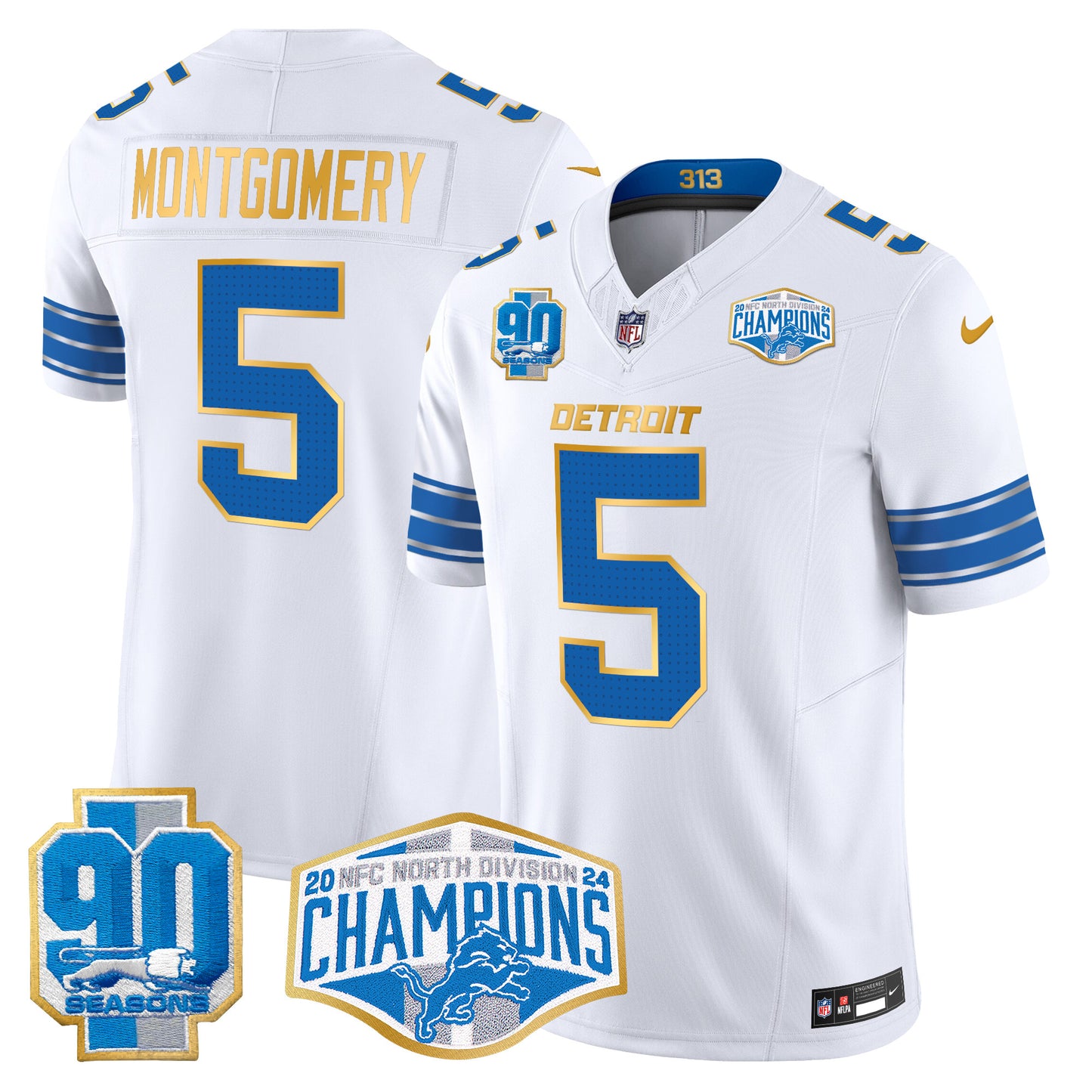 Detroit Lions 2024 NFC North Division Champions Patch Gold Trim Vapor Limited Jersey - All Stitched