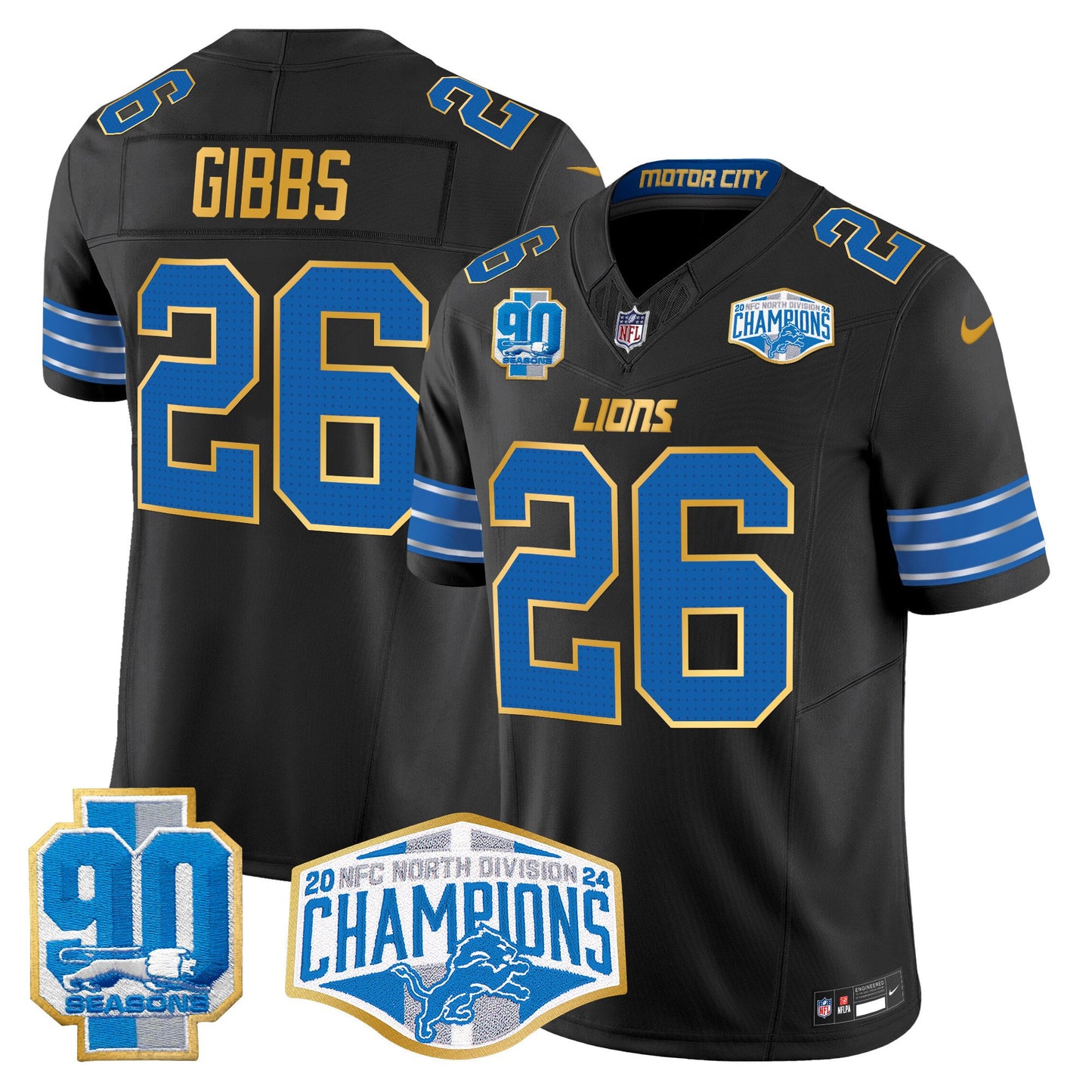 Detroit Lions 2024 NFC North Division Champions Patch Gold Trim Vapor Limited Jersey - All Stitched