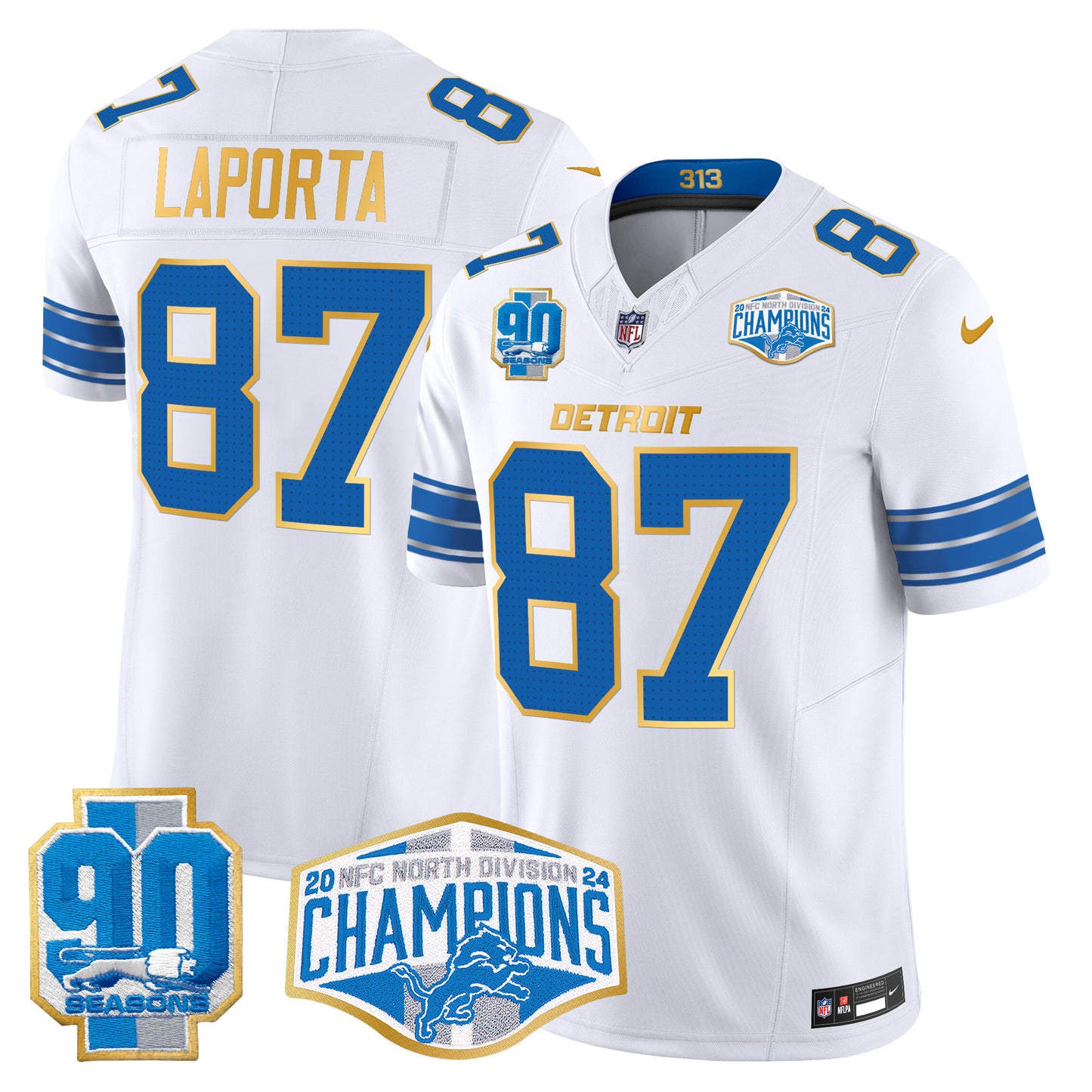 Detroit Lions 2024 NFC North Division Champions Patch Gold Trim Vapor Limited Jersey - All Stitched