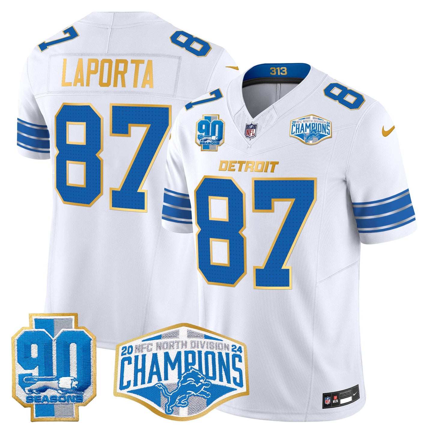 Detroit Lions 2024 NFC North Division Champions Patch Gold Trim Vapor Limited Jersey - All Stitched