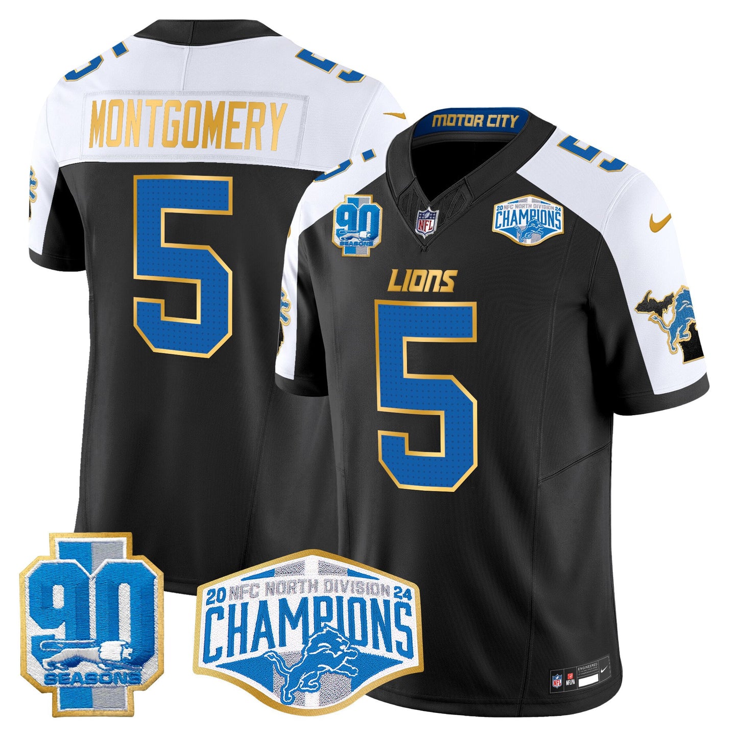 Detroit Lions 2024 NFC North Division Champions Patch Gold Trim Vapor Limited Jersey - All Stitched