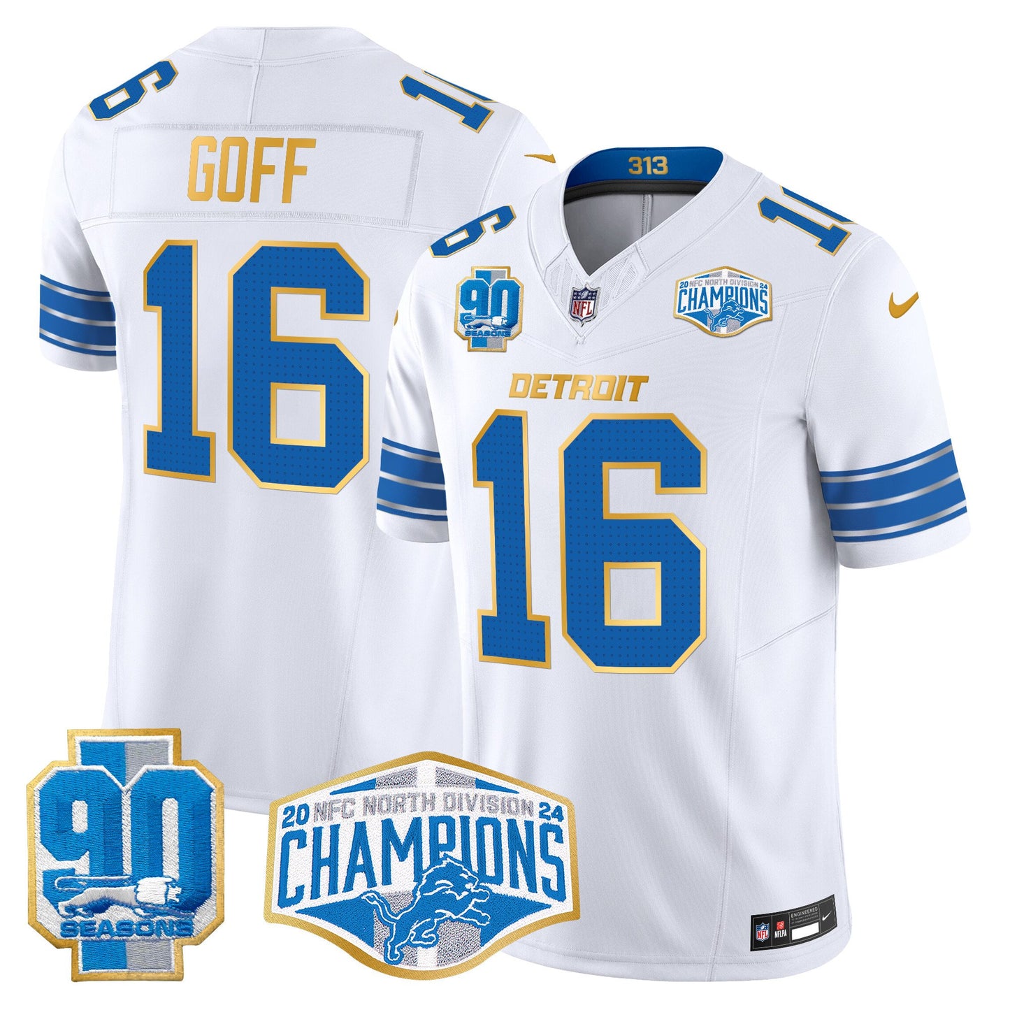 Detroit Lions 2024 NFC North Division Champions Patch Gold Trim Vapor Limited Jersey - All Stitched