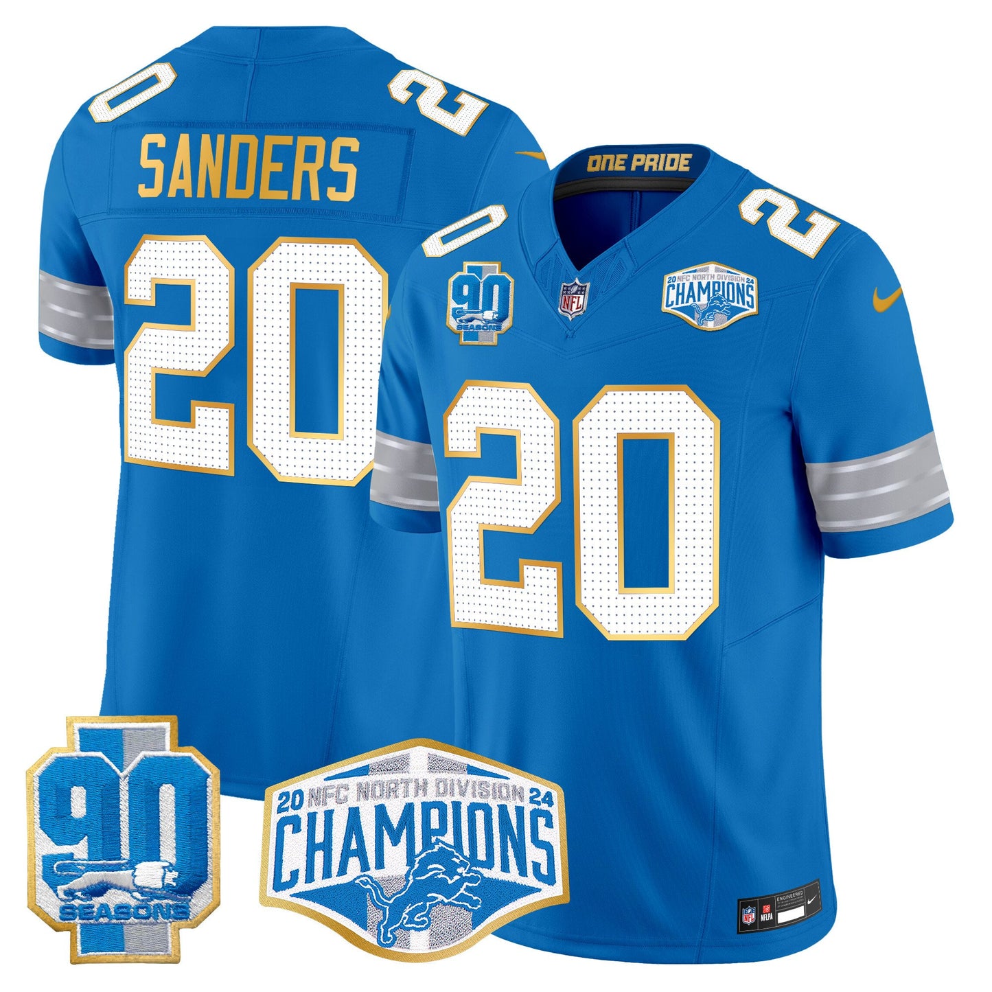 Detroit Lions 2024 NFC North Division Champions Patch Gold Trim Vapor Limited Jersey - All Stitched