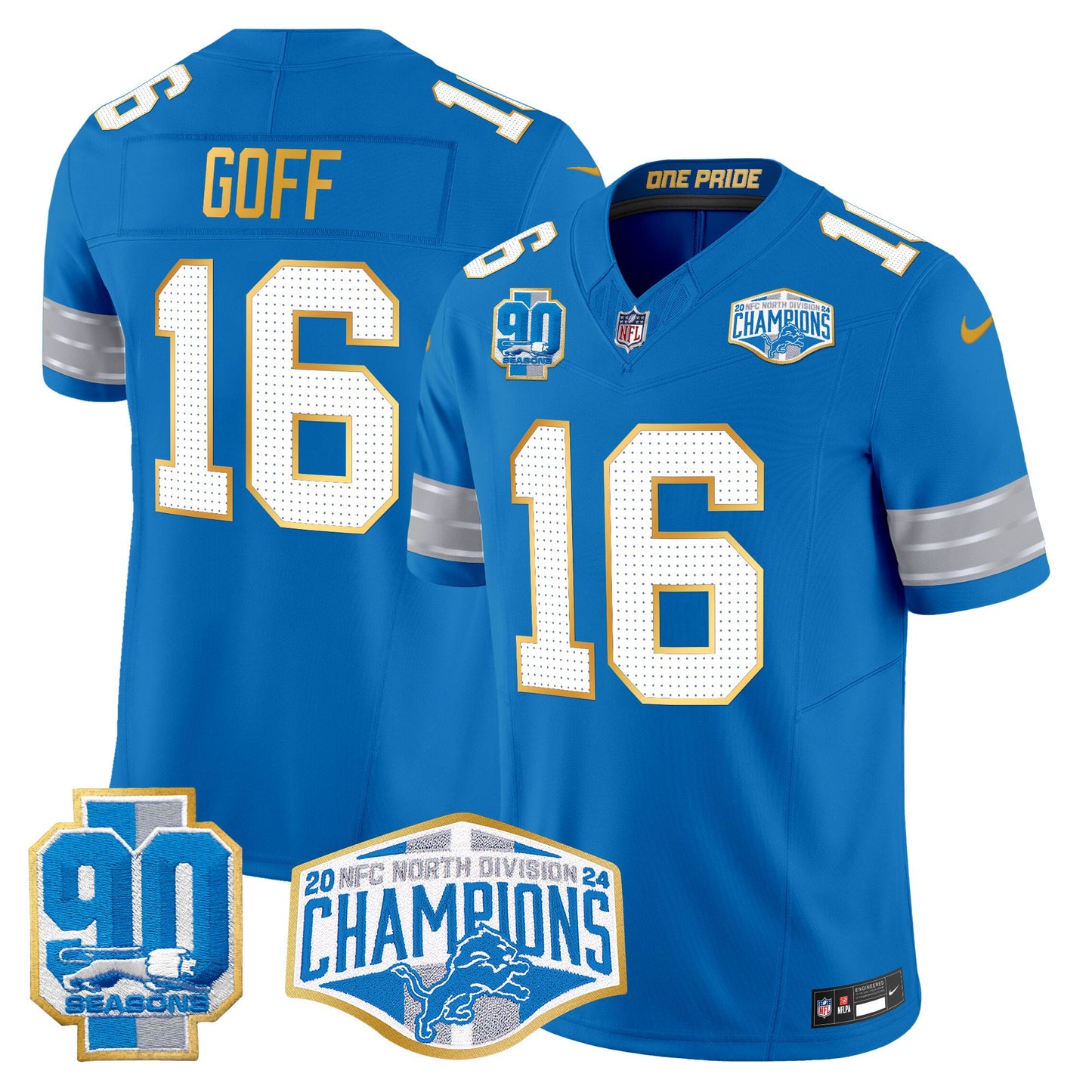 Detroit Lions 2024 NFC North Division Champions Patch Gold Trim Vapor Limited Jersey - All Stitched