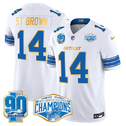 Detroit Lions 2024 NFC North Division Champions Patch Gold Trim Vapor Limited Jersey - All Stitched