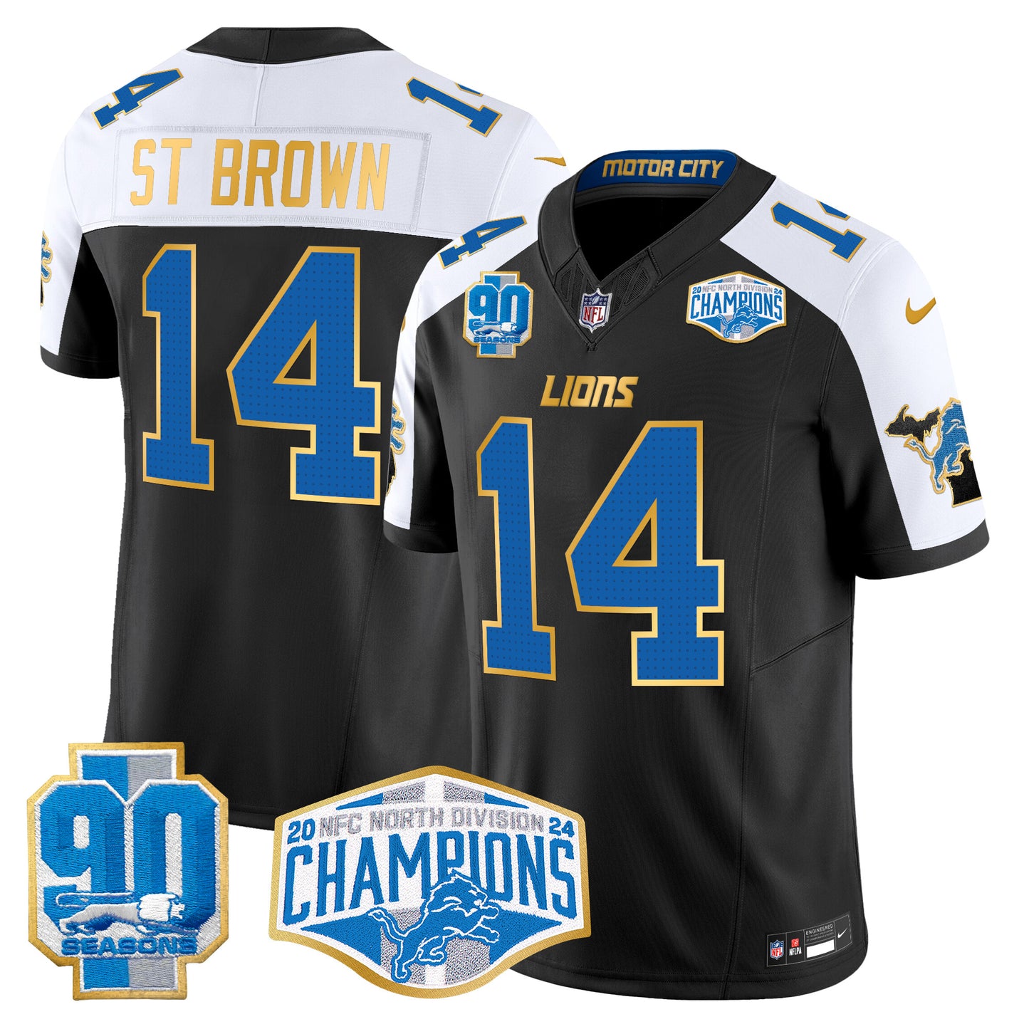 Detroit Lions 2024 NFC North Division Champions Patch Gold Trim Vapor Limited Jersey - All Stitched