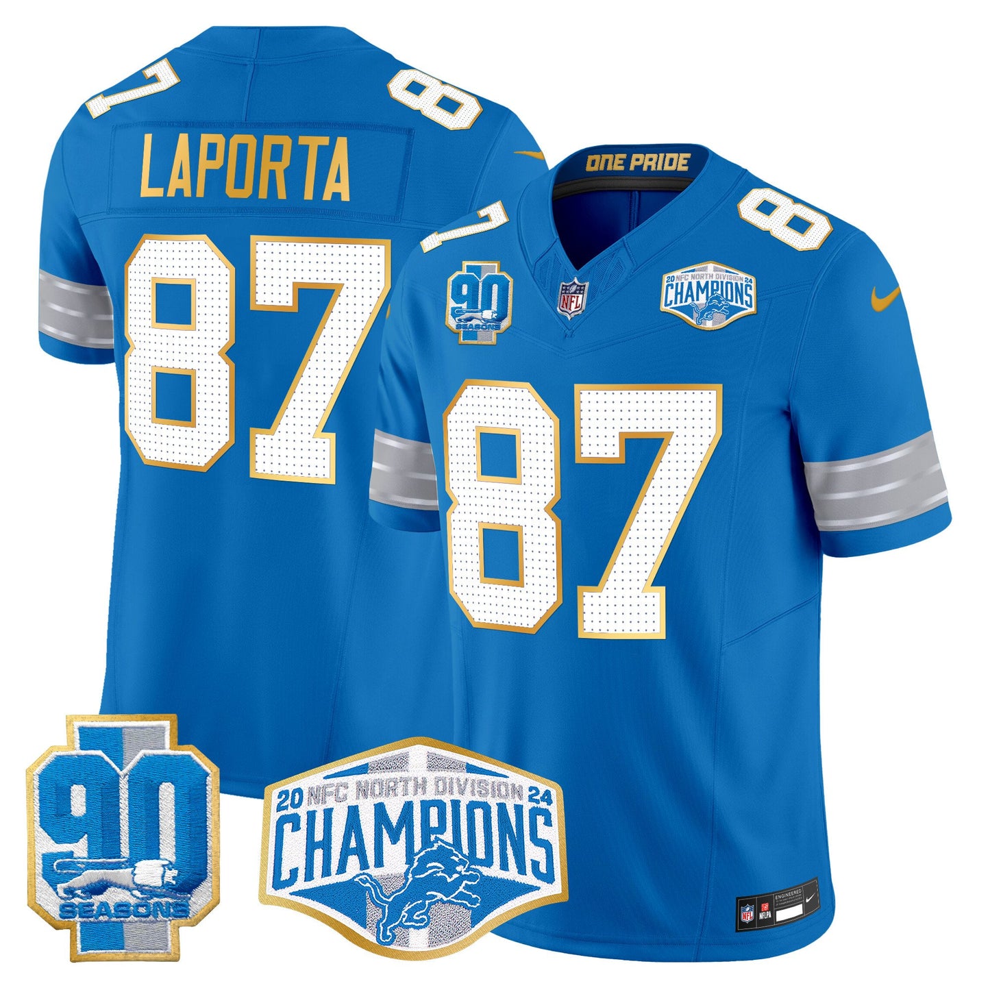 Detroit Lions 2024 NFC North Division Champions Patch Gold Trim Vapor Limited Jersey - All Stitched