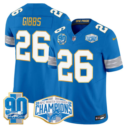 Detroit Lions 2024 NFC North Division Champions Patch Gold Trim Vapor Limited Jersey - All Stitched