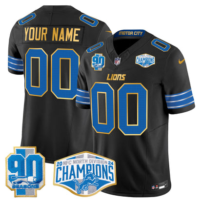 Detroit Lions 2024 NFC North Division Champions Patch Gold Trim Vapor Limited Custom Jersey - All Stitched