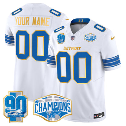 Detroit Lions 2024 NFC North Division Champions Patch Gold Trim Vapor Limited Custom Jersey - All Stitched