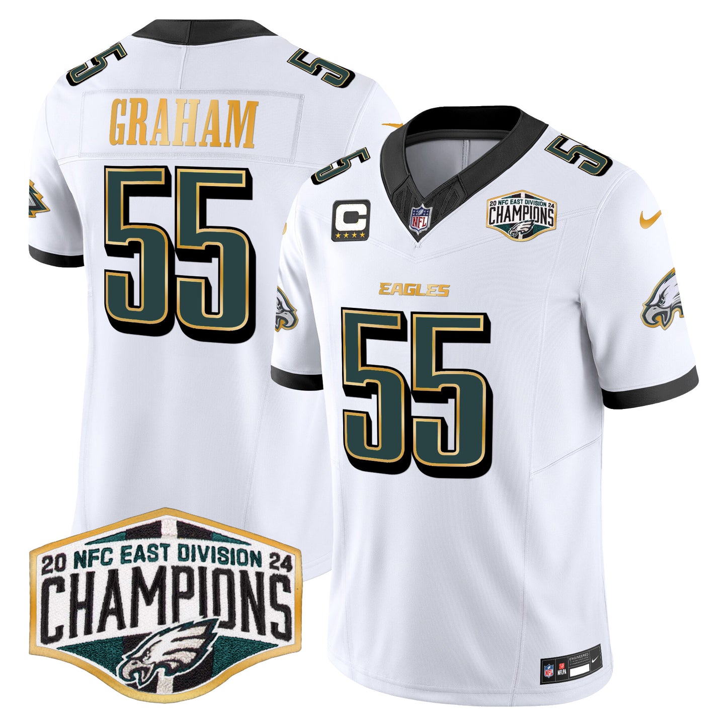 Eagles 2024 NFC East Division Champions Gold Trim Vapor Limited Jersey - All Stitched