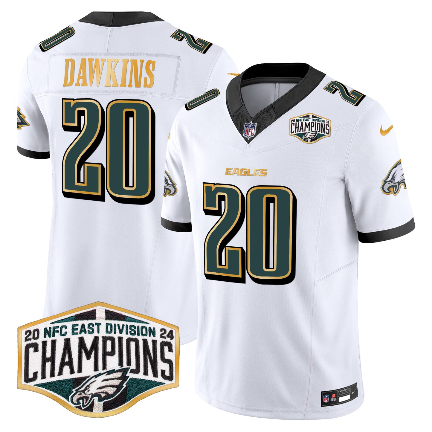 Eagles 2024 NFC East Division Champions Gold Trim Vapor Limited Jersey - All Stitched