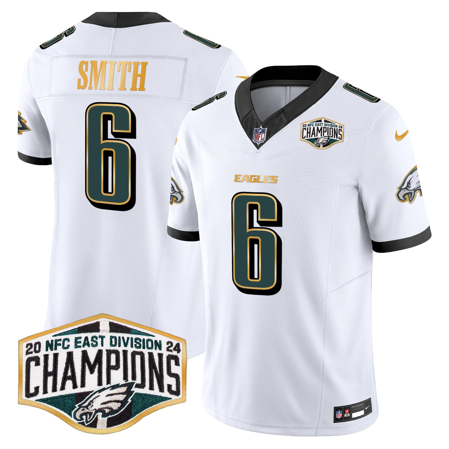 Eagles 2024 NFC East Division Champions Gold Trim Vapor Limited Jersey - All Stitched