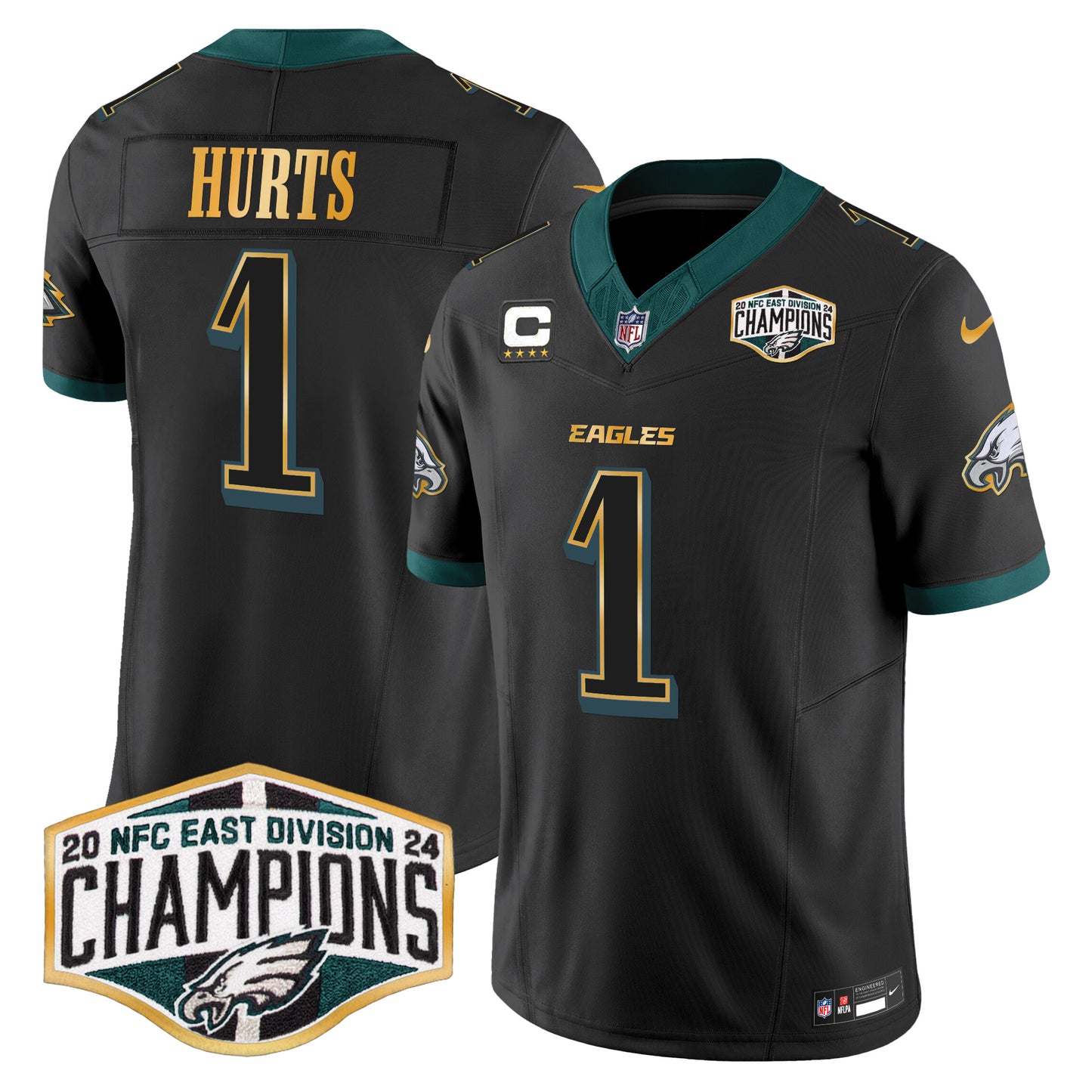 Eagles 2024 NFC East Division Champions Gold Trim Vapor Limited Jersey - All Stitched