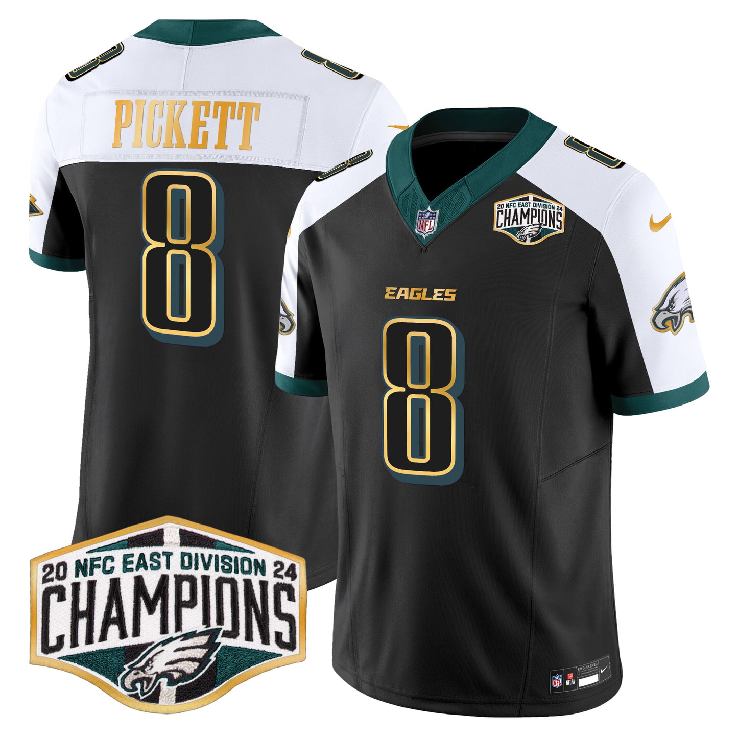 Eagles 2024 NFC East Division Champions Gold Trim Vapor Limited Jersey - All Stitched