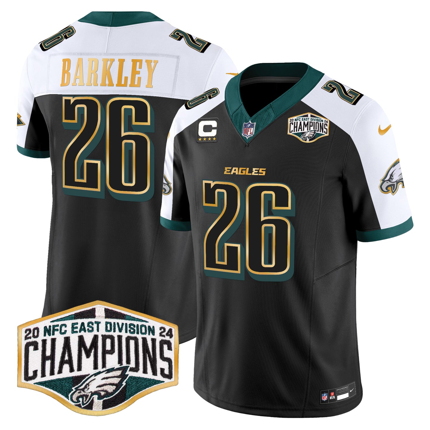 Eagles 2024 NFC East Division Champions Gold Trim Vapor Limited Jersey - All Stitched