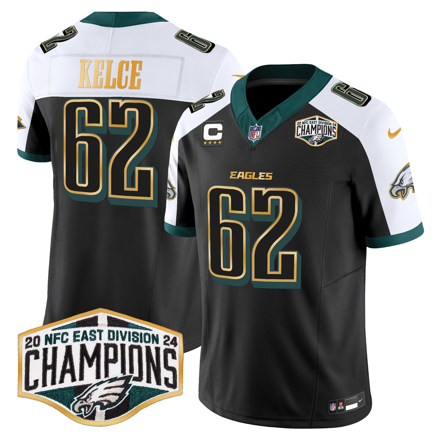 Eagles 2024 NFC East Division Champions Gold Trim Vapor Limited Jersey - All Stitched