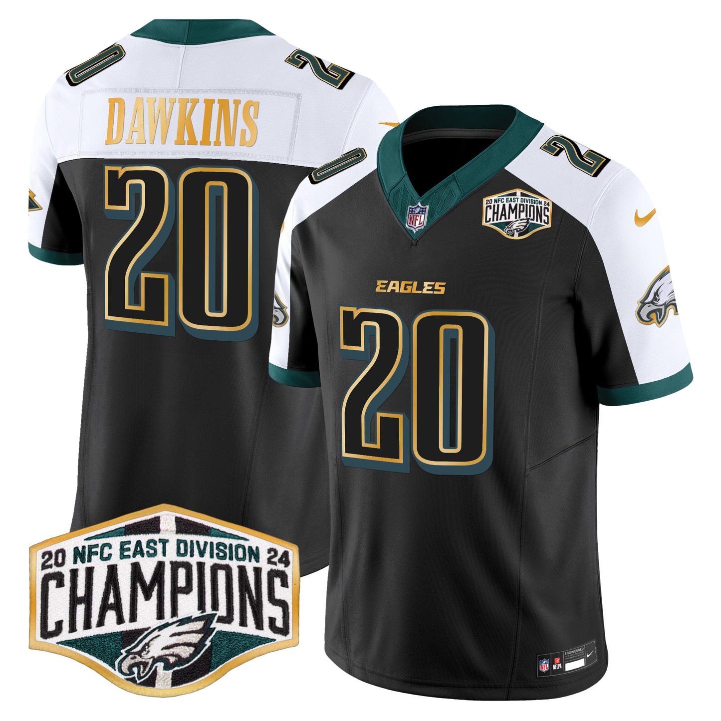 Eagles 2024 NFC East Division Champions Gold Trim Vapor Limited Jersey - All Stitched